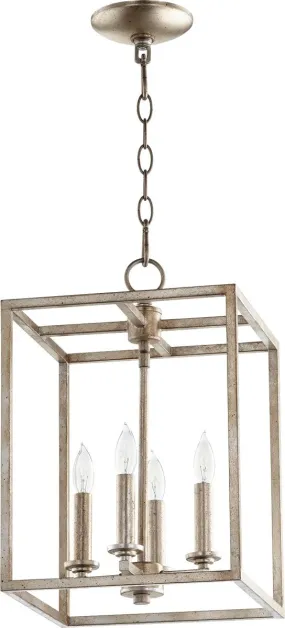 11"W 4-light Entry Foyer Hall Chandelier Aged Silver Leaf