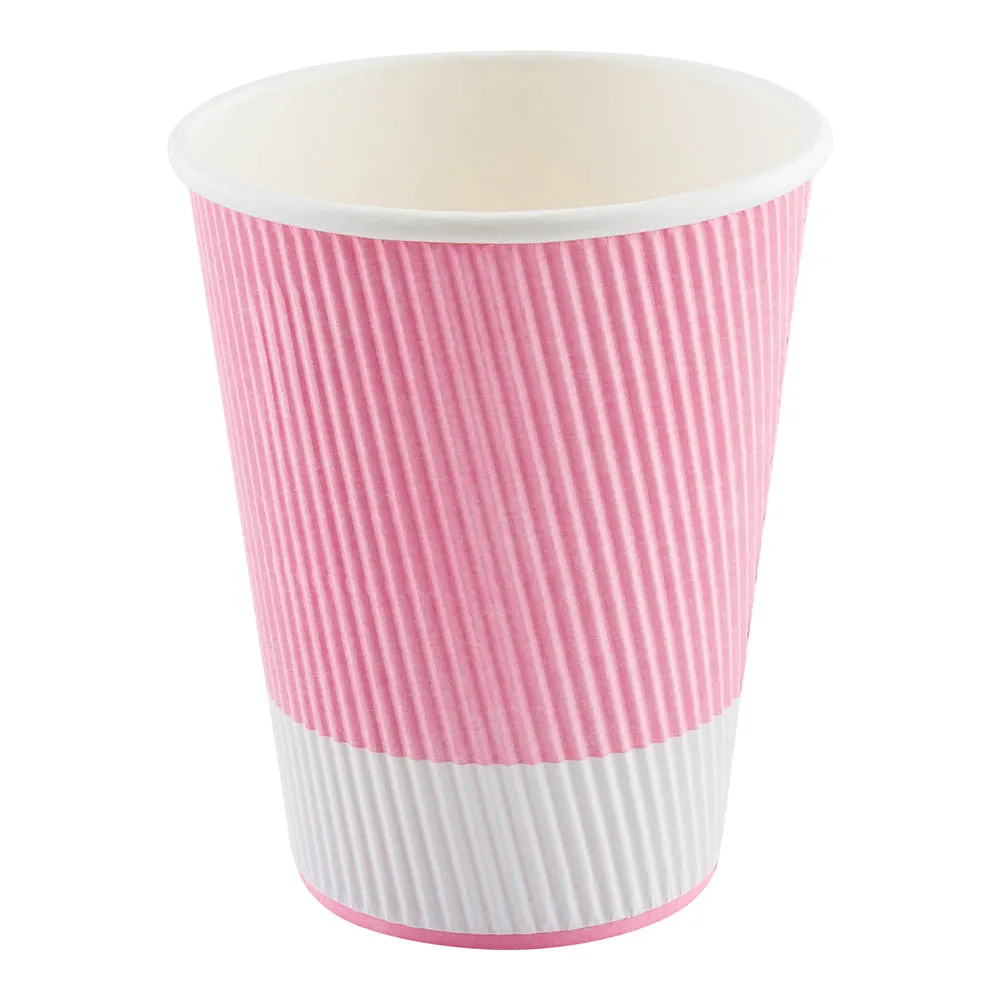 12 oz Light Pink Paper Coffee Cup - Ripple Wall - 3 1/2" x 3 1/2" x 4 1/4" - 25 count box