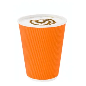 12 oz Tangerine Orange Paper Coffee Cup - Ripple Wall - 3 1/2" x 3 1/2" x 4 1/4" - 500 count box