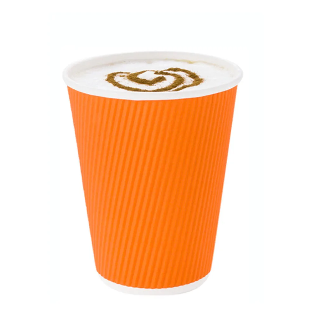 12 oz Tangerine Orange Paper Coffee Cup - Ripple Wall - 3 1/2" x 3 1/2" x 4 1/4" - 500 count box