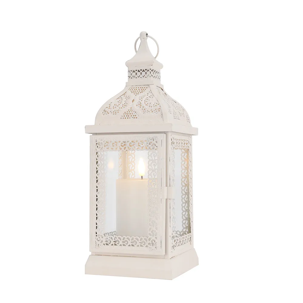 13'' High Rustic Style Metal Candle Lantern(White)