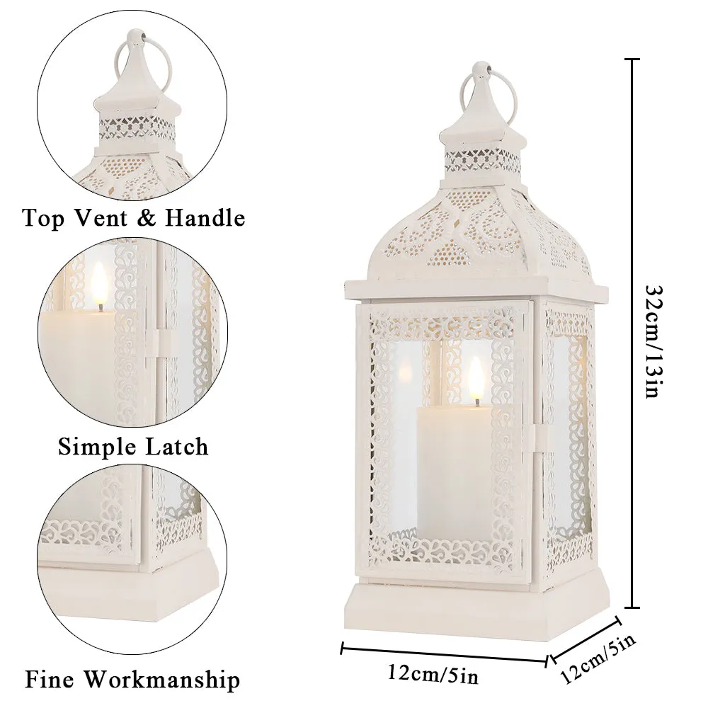 13'' High Rustic Style Metal Candle Lantern(White)