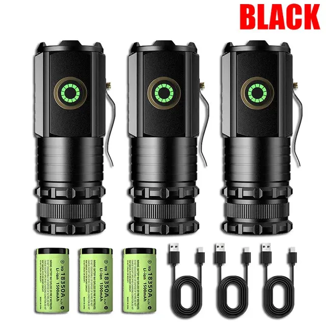 2000LM Powerful LED Flashlight Super Bright Mini EDC Keychain Light USB Rechargeable Torch Camping Lantern with Power Indicator