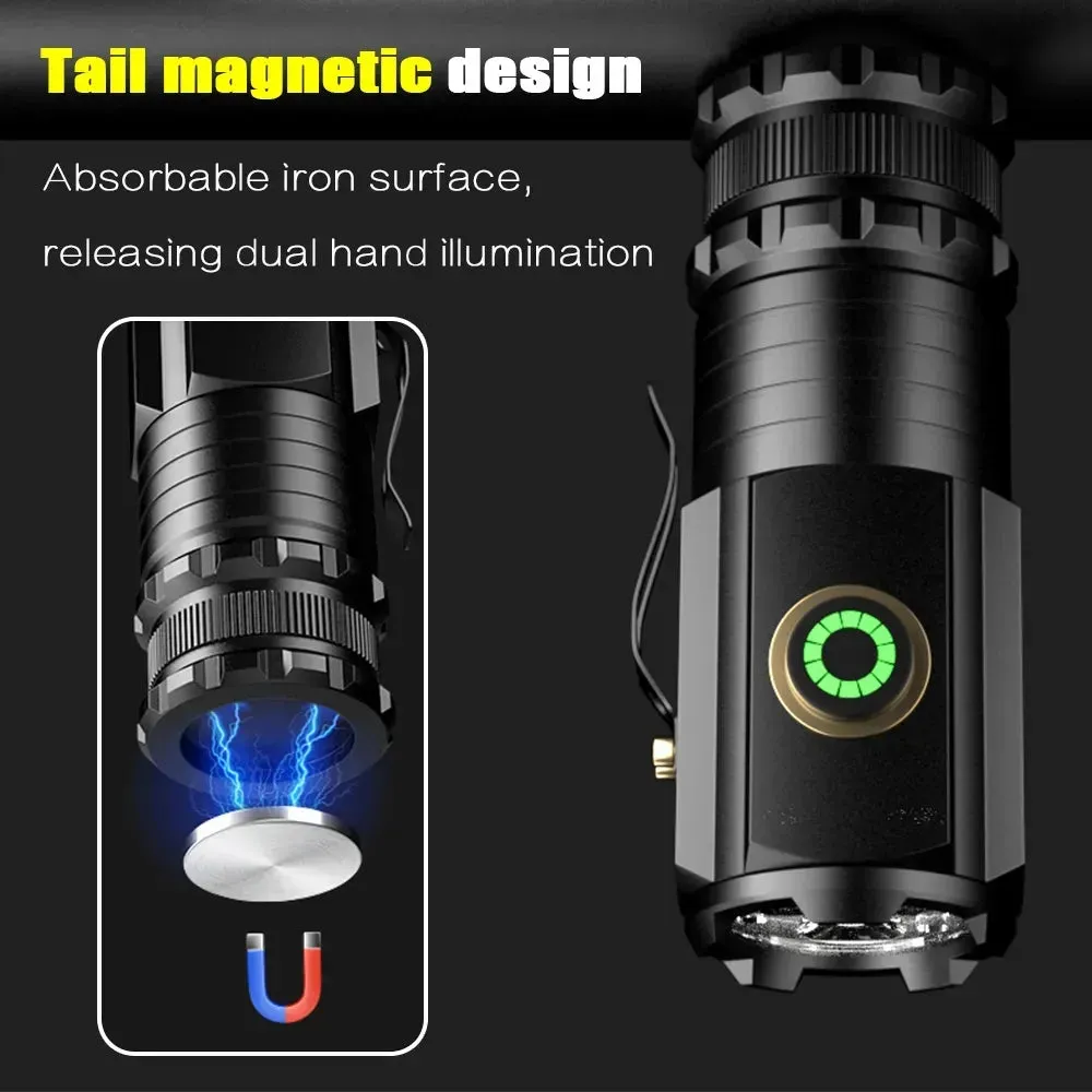 2000LM Powerful LED Flashlight Super Bright Mini EDC Keychain Light USB Rechargeable Torch Camping Lantern with Power Indicator