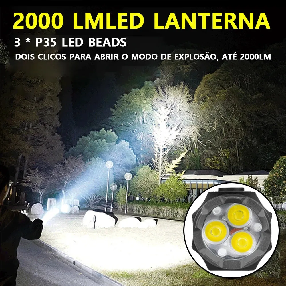 2000LM Powerful LED Flashlight Super Bright Mini EDC Keychain Light USB Rechargeable Torch Camping Lantern with Power Indicator