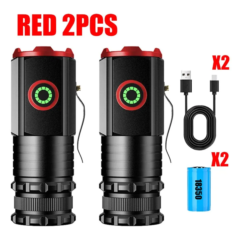 2000LM Powerful LED Flashlight Super Bright Mini EDC Keychain Light USB Rechargeable Torch Camping Lantern with Power Indicator