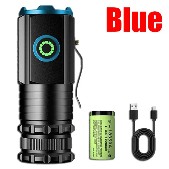 2000LM Powerful LED Flashlight Super Bright Mini EDC Keychain Light USB Rechargeable Torch Camping Lantern with Power Indicator