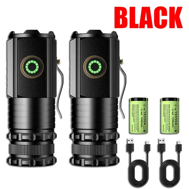 2000LM Powerful LED Flashlight Super Bright Mini EDC Keychain Light USB Rechargeable Torch Camping Lantern with Power Indicator