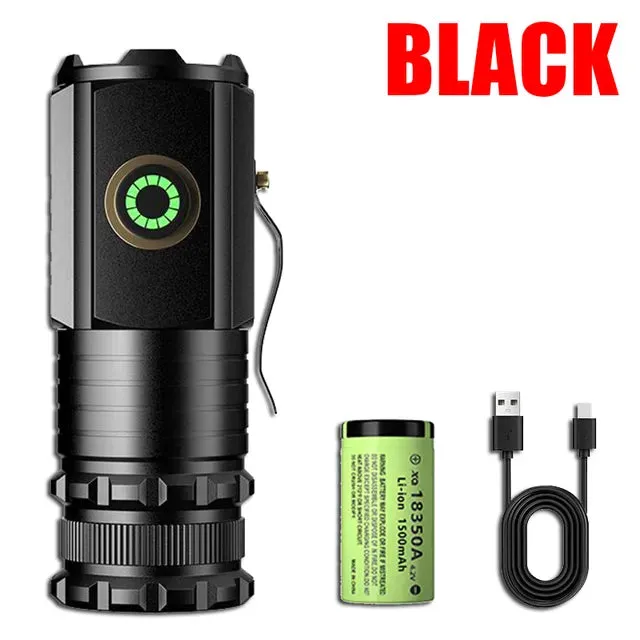 2000LM Powerful LED Flashlight Super Bright Mini EDC Keychain Light USB Rechargeable Torch Camping Lantern with Power Indicator