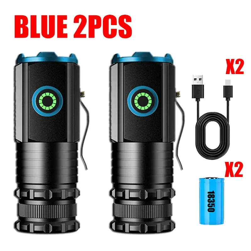 2000LM Powerful LED Flashlight Super Bright Mini EDC Keychain Light USB Rechargeable Torch Camping Lantern with Power Indicator