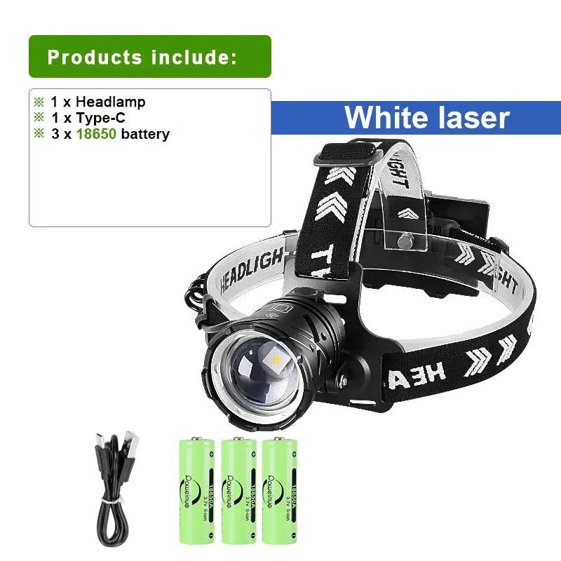 2023 New Portable Super Bright Headlamp 18650 Rechargeable LED Head Flashlight Outdoor Waterproof Zoom Camping Fishing Lantern