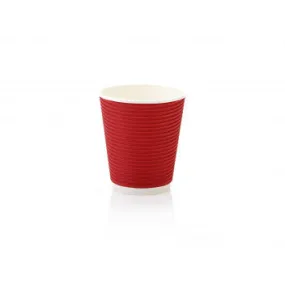 250ml Ripple Paper Coffee Cup Ripple Horizontal Red with Black Sip Lid 10pack