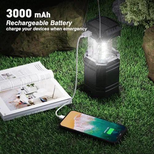 3000 Large Capacity Hand Crank Solar Camping Lantern, Portable Ultra Bright LED Torch, 23-26 Hours Running Time, USB Charger, Electronic Lantern for Outdoor