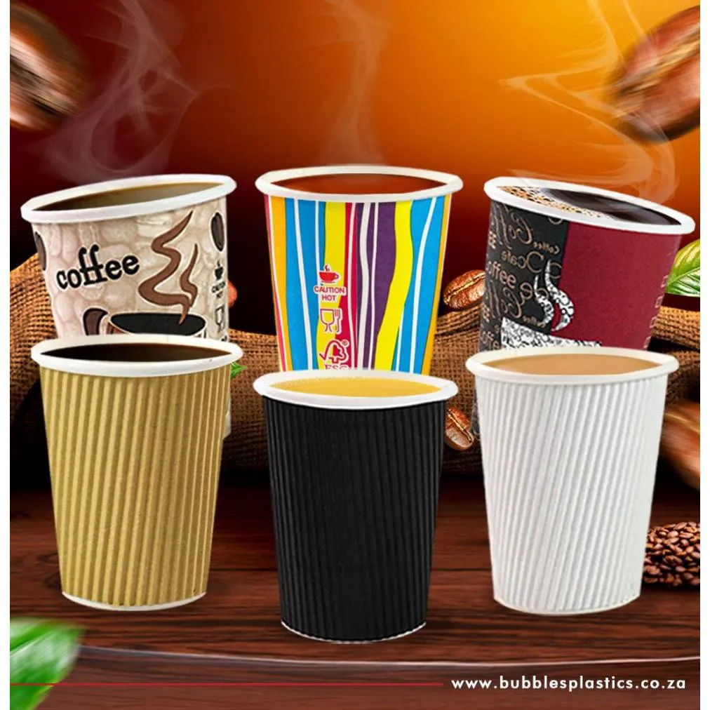 350ml Paper Coffee Cups Single Wall Printed Decal 5pack