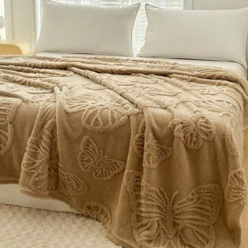 3D Imitation Butterfly Fleece Soft Blanket, Camel color