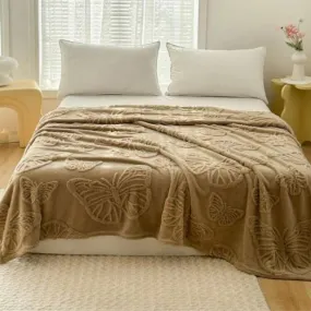 3D Imitation Butterfly Fleece Soft Blanket, Camel color