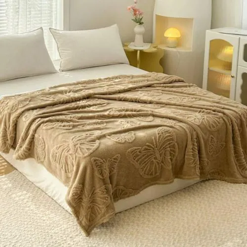 3D Imitation Butterfly Fleece Soft Blanket, Camel color