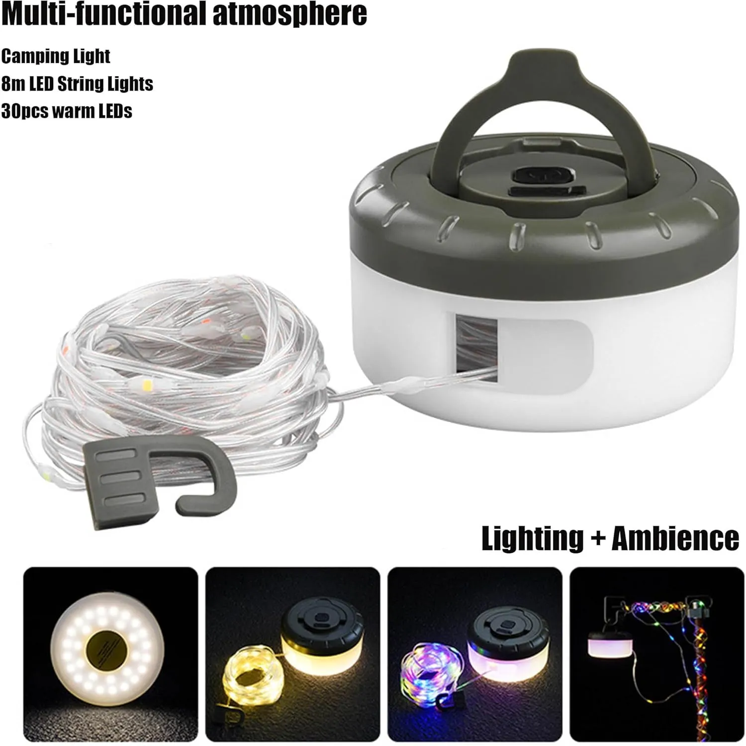 5 Lighting Modes Durable Portable Outdoor Hiking String Lights Waterproof Camping Lantern Lights