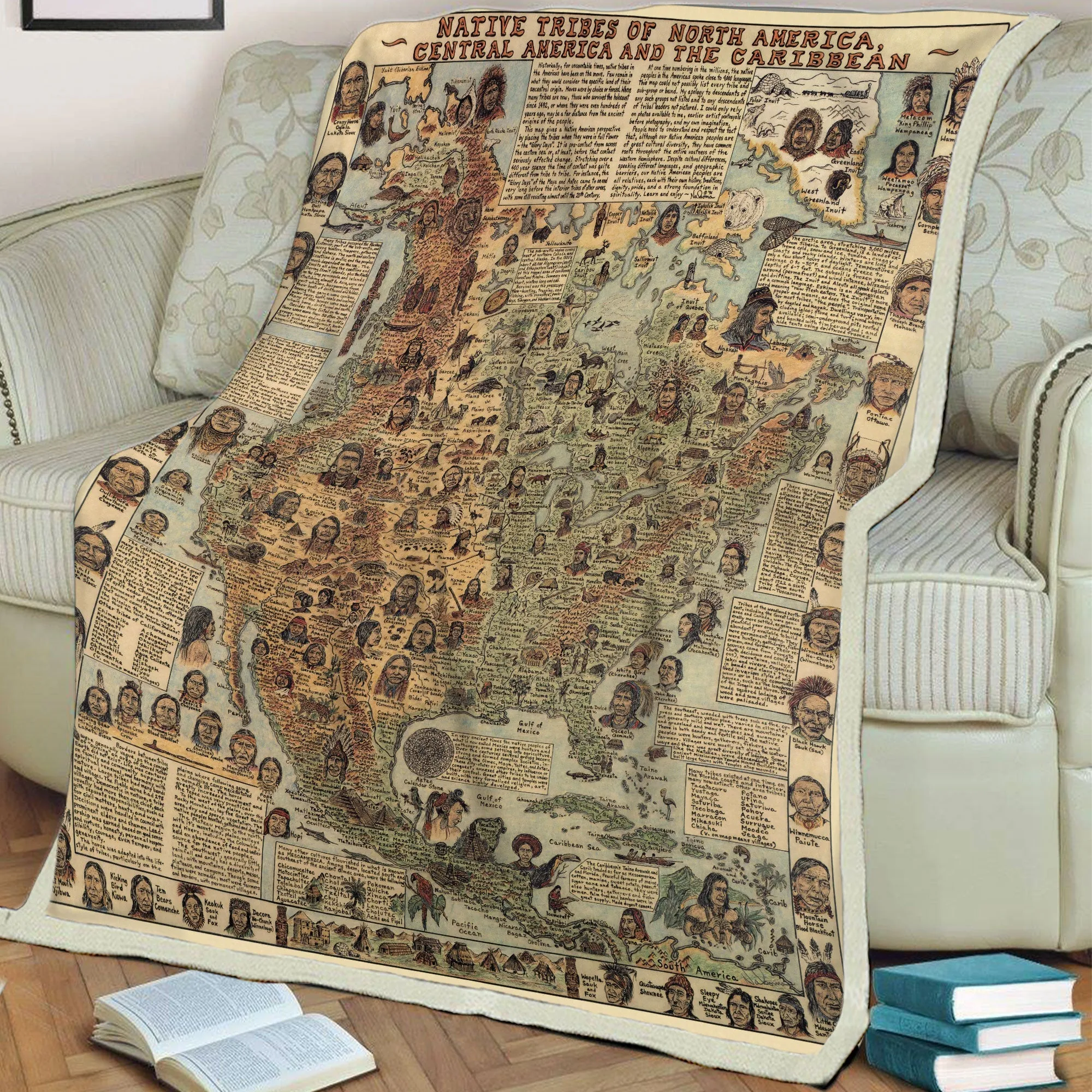 562 Native Tribes of North America Map Fleece Blanket Premium WCS