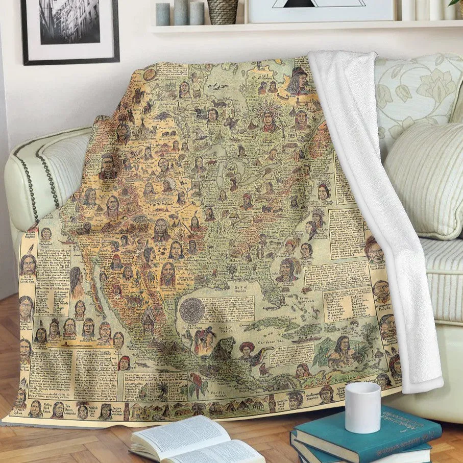 562 Native Tribes of North America Map Fleece Blanket Premium WCS