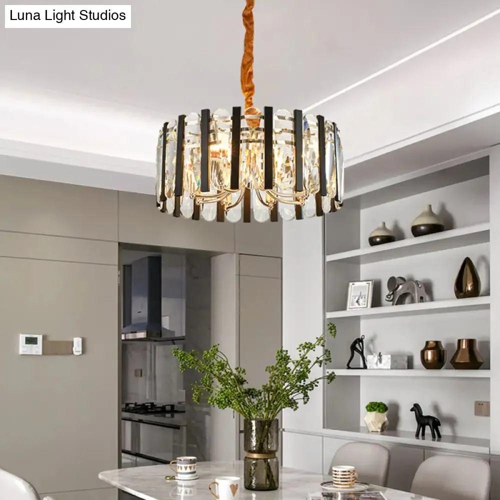 6-Bulb Dining Room Chandelier - Black & Gold Pendant Light with Crystal Shade