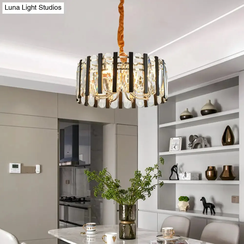 6-Bulb Dining Room Chandelier - Black & Gold Pendant Light with Crystal Shade