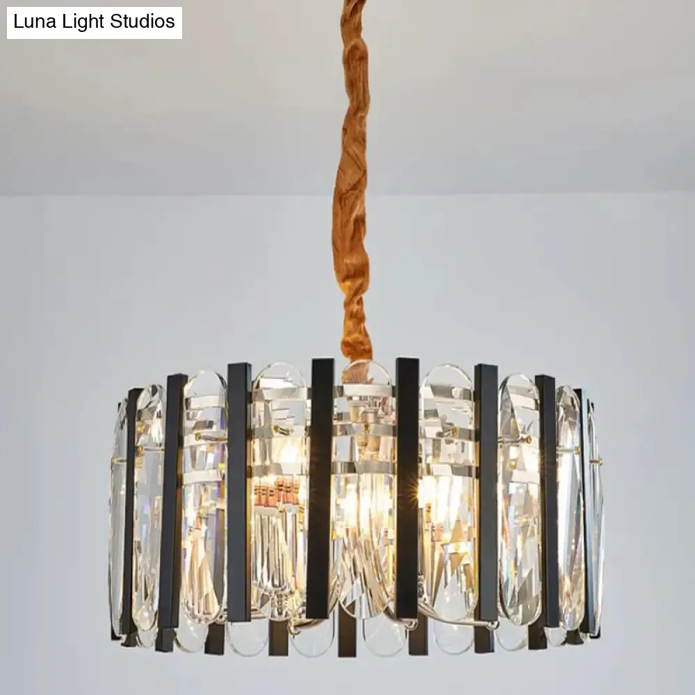 6-Bulb Dining Room Chandelier - Black & Gold Pendant Light with Crystal Shade