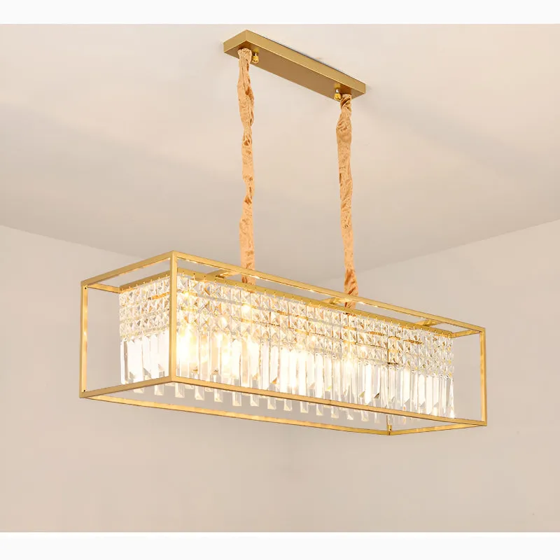 Agnosine | Rectangle Crystal Hanging LED Chandelier for Dining Room