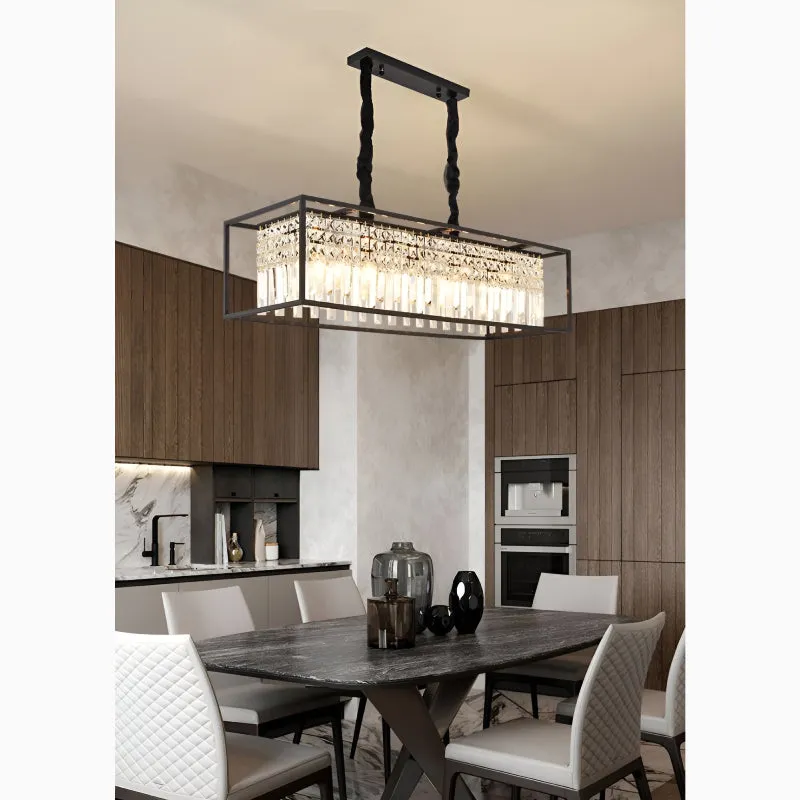 Agnosine | Rectangle Crystal Hanging LED Chandelier for Dining Room