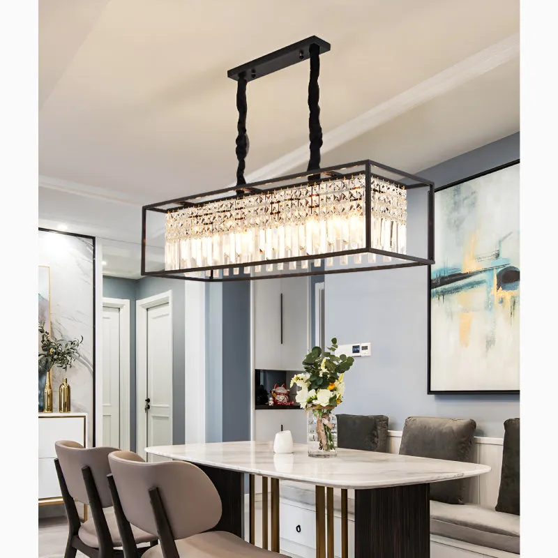 Agnosine | Rectangle Crystal Hanging LED Chandelier for Dining Room