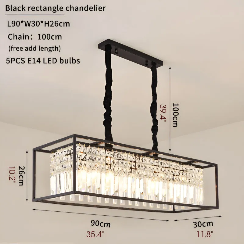 Agnosine | Rectangle Crystal Hanging LED Chandelier for Dining Room