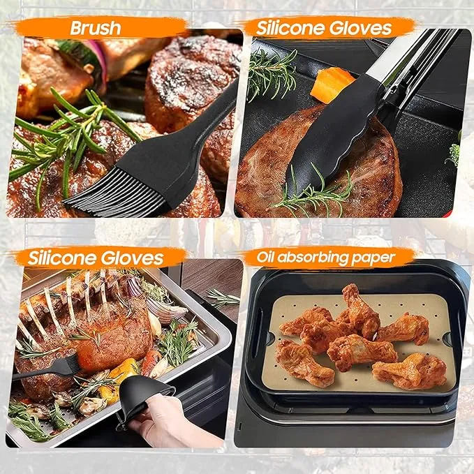 Air Fryer Rack and Accessory Pack 12 PCS | Silicone Air Fryer Liner Kit | 12 PCS Air Fryer Accessories Kit for Ninja Dual AF400UK & AF300UK & Tower T17088 | Reusable Air Fryer Liners & Air Fryer Rack Accessory