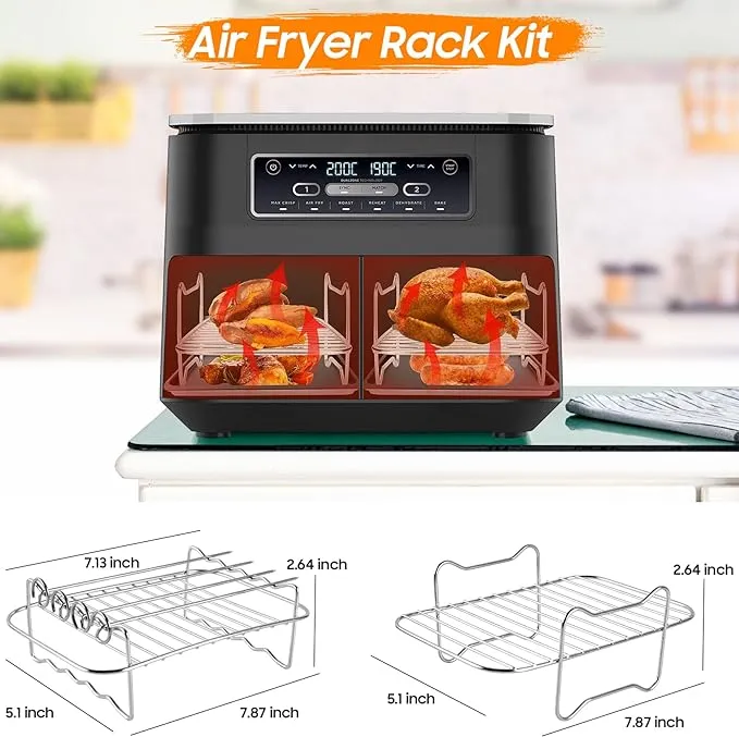 Air Fryer Rack and Accessory Pack 12 PCS | Silicone Air Fryer Liner Kit | 12 PCS Air Fryer Accessories Kit for Ninja Dual AF400UK & AF300UK & Tower T17088 | Reusable Air Fryer Liners & Air Fryer Rack Accessory