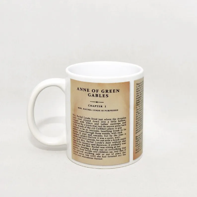 Anne of Green Gables by Lucy Maud Montgomery Mug. Coffee Mug with Anne of Green Gables book Title and Book Pages,Bookish Gift,Literature Mug