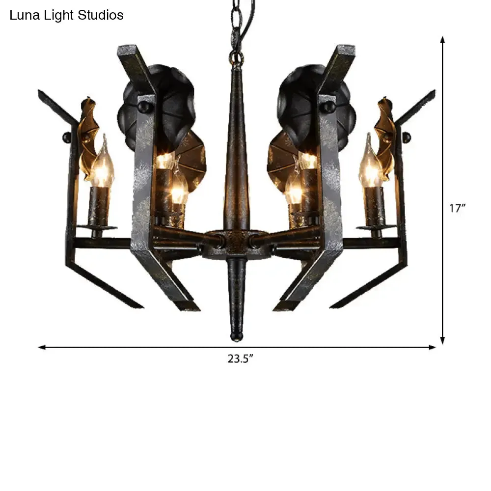 Antique Bronze 6-Light Metal Candle Chandelier: Industrial Dining Room Pendant Light