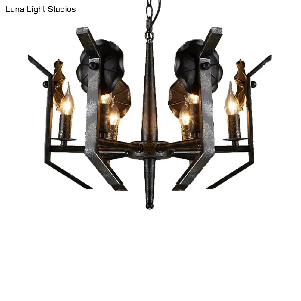 Antique Bronze 6-Light Metal Candle Chandelier: Industrial Dining Room Pendant Light