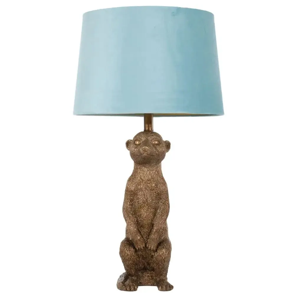 Antique Gold Meerkat Table Lamp With Cyan Shade 67cm