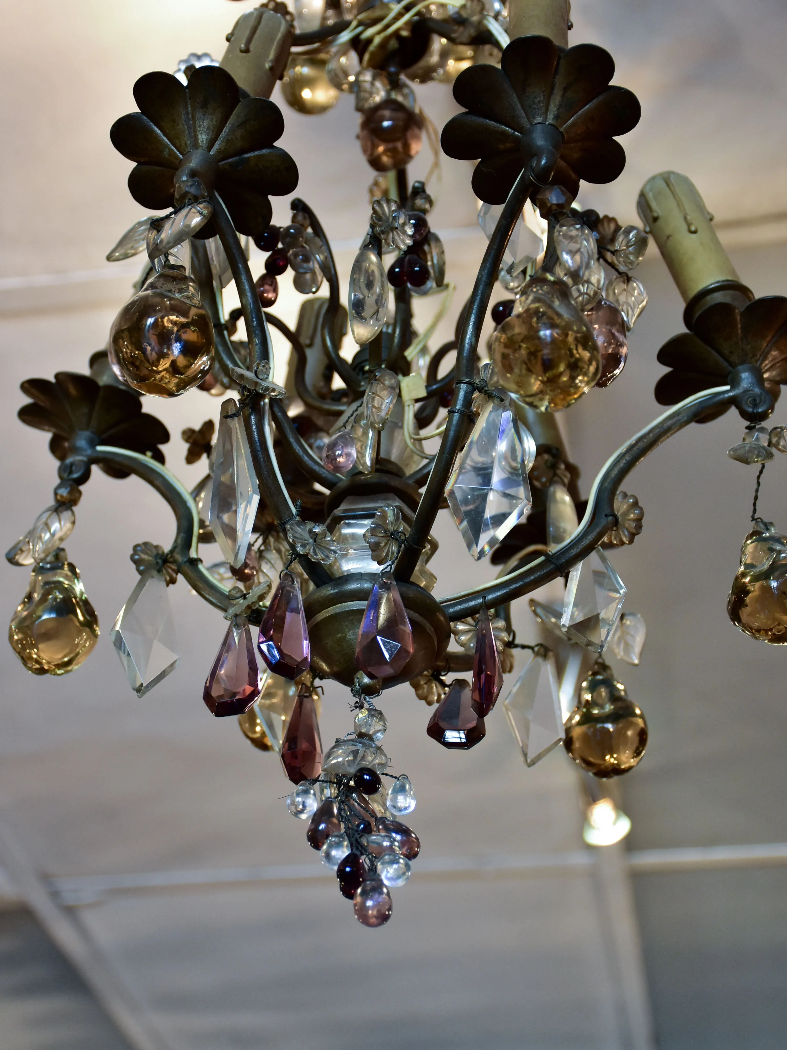 Antique Italian chandelier with Murano glass fruits