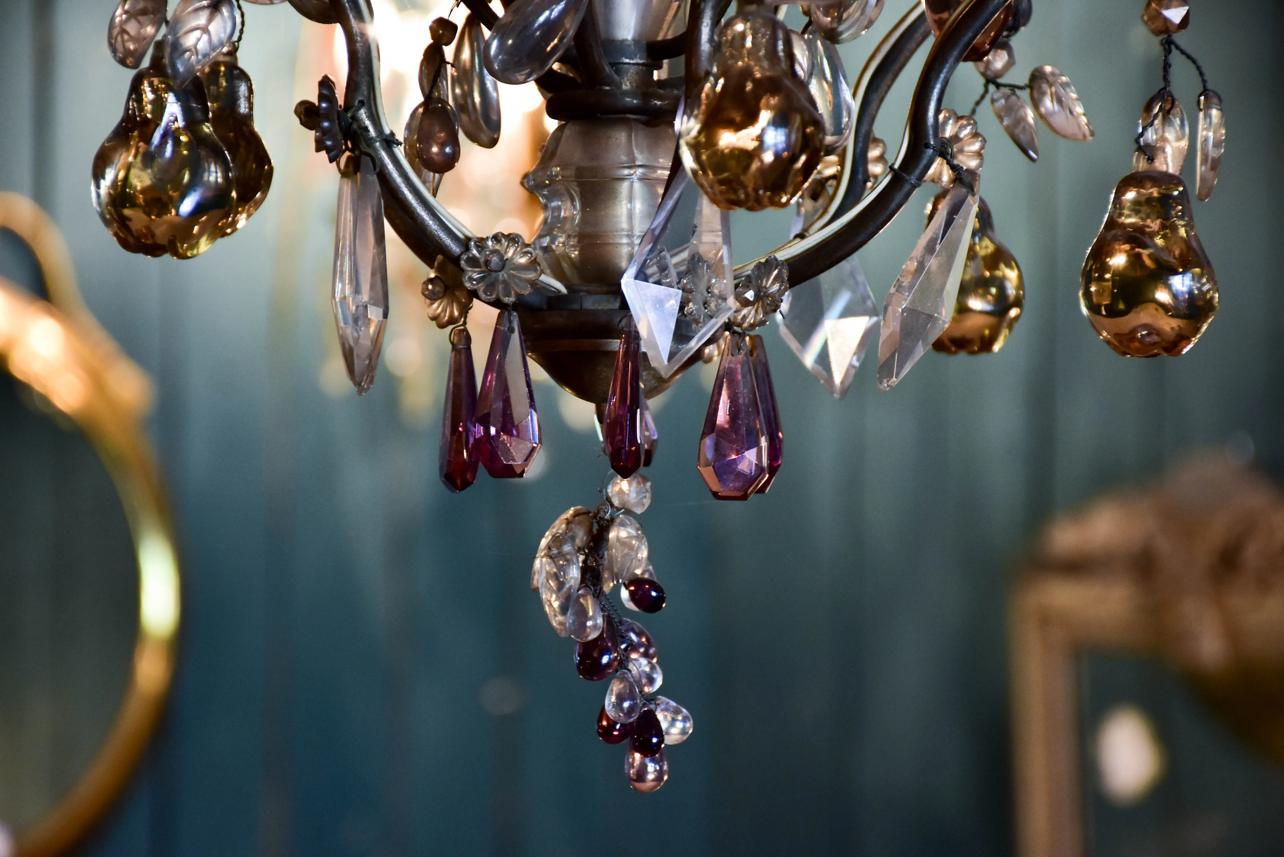 Antique Italian chandelier with Murano glass fruits