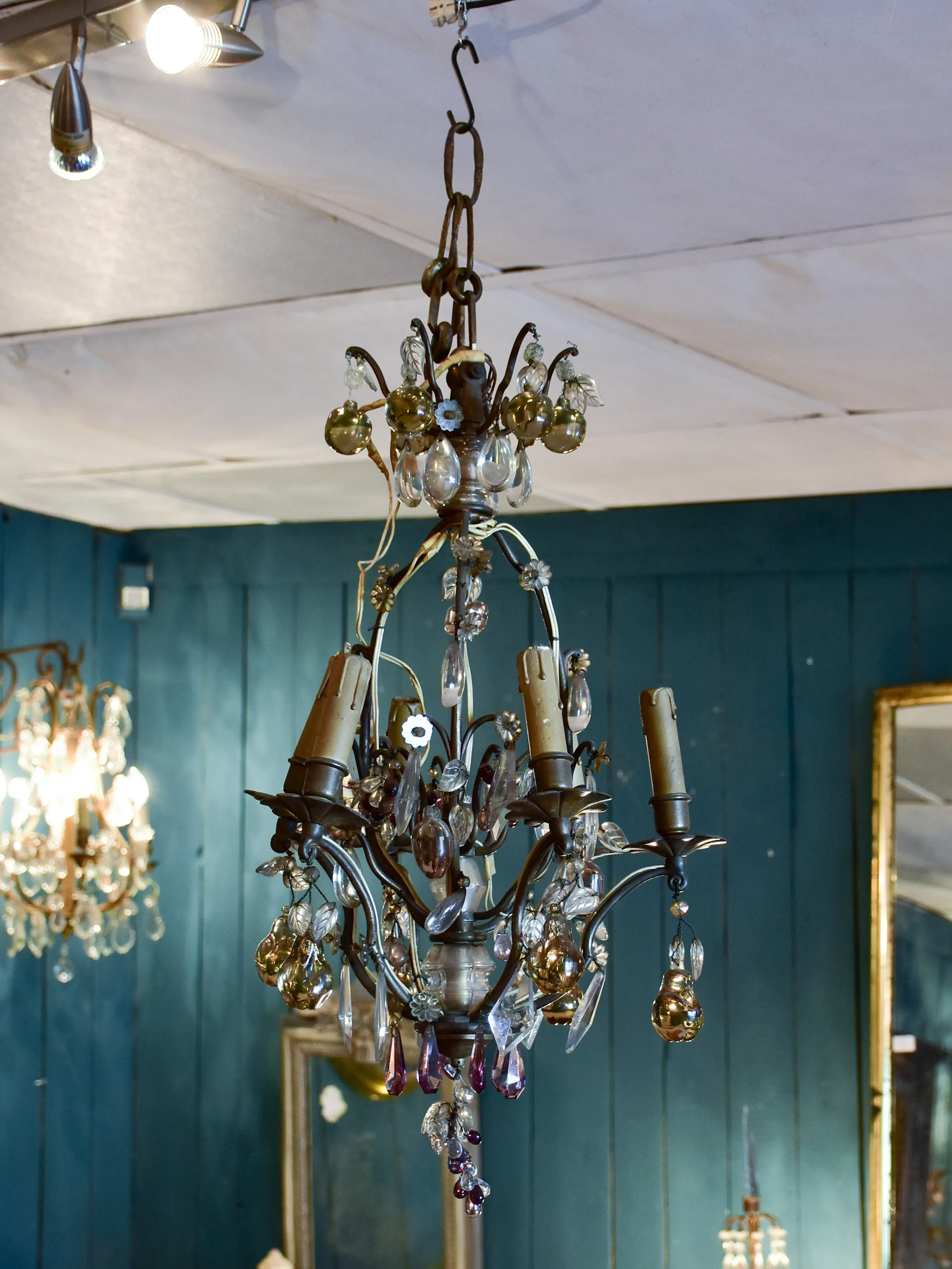 Antique Italian chandelier with Murano glass fruits