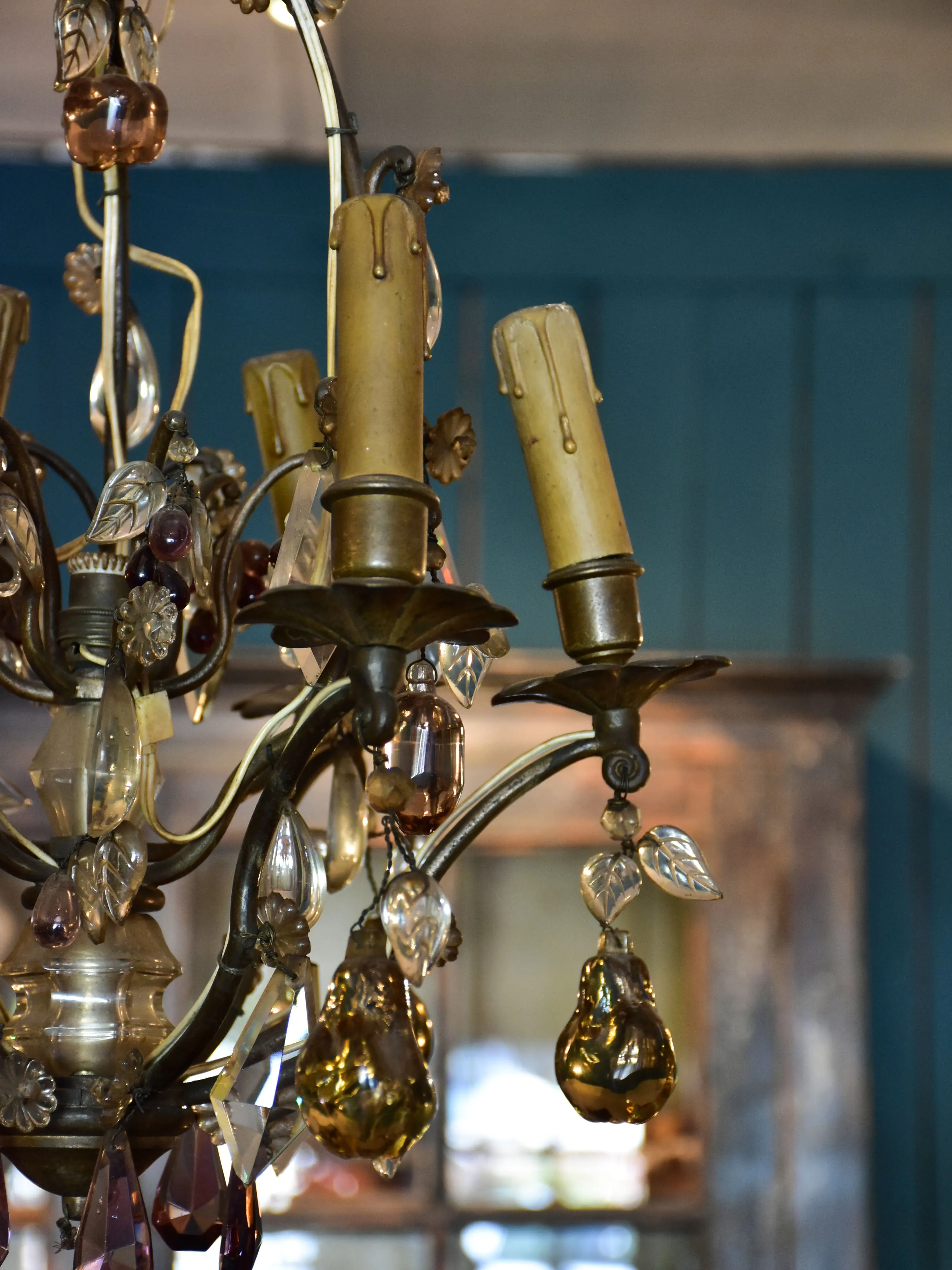 Antique Italian chandelier with Murano glass fruits