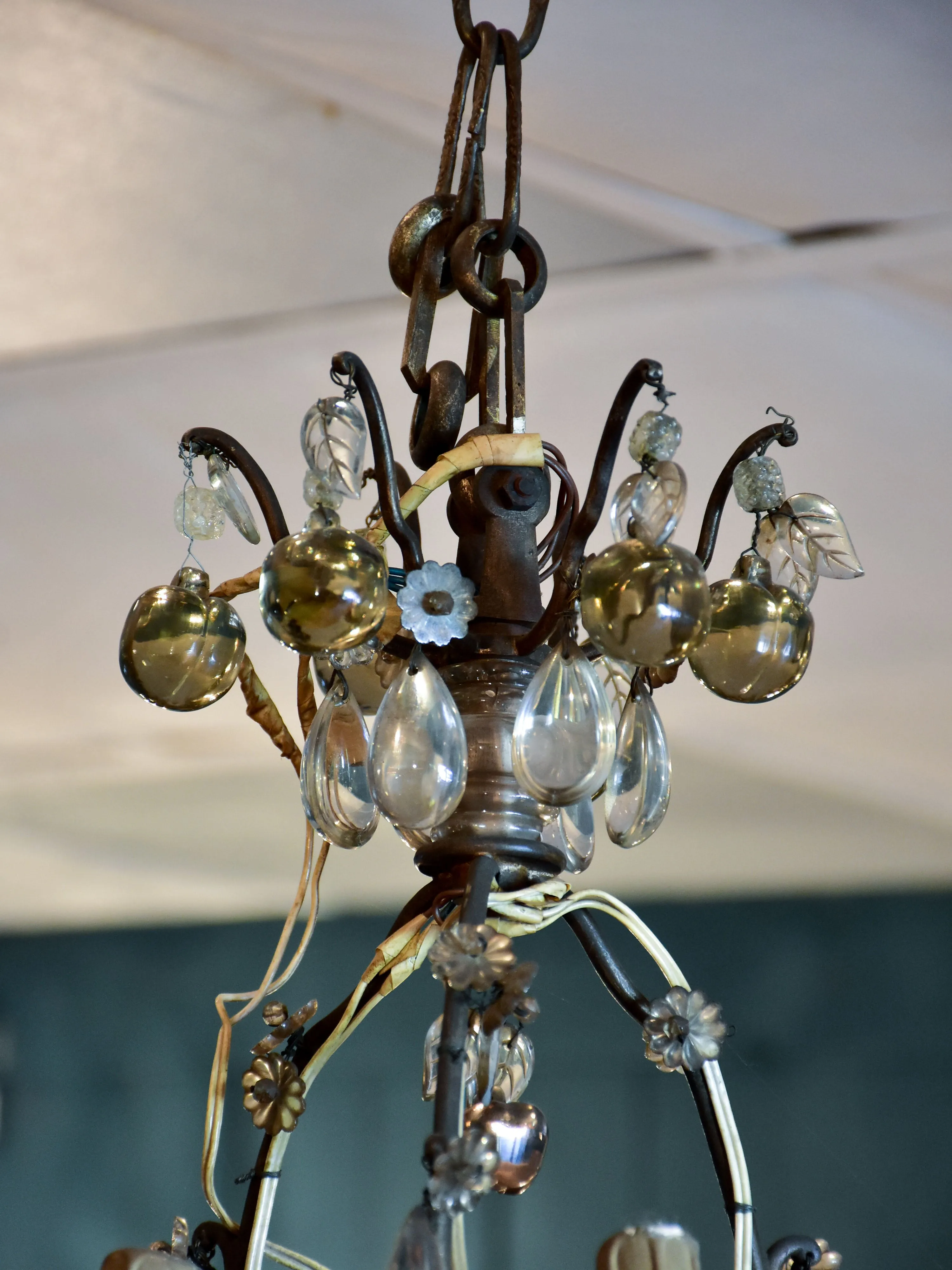 Antique Italian chandelier with Murano glass fruits