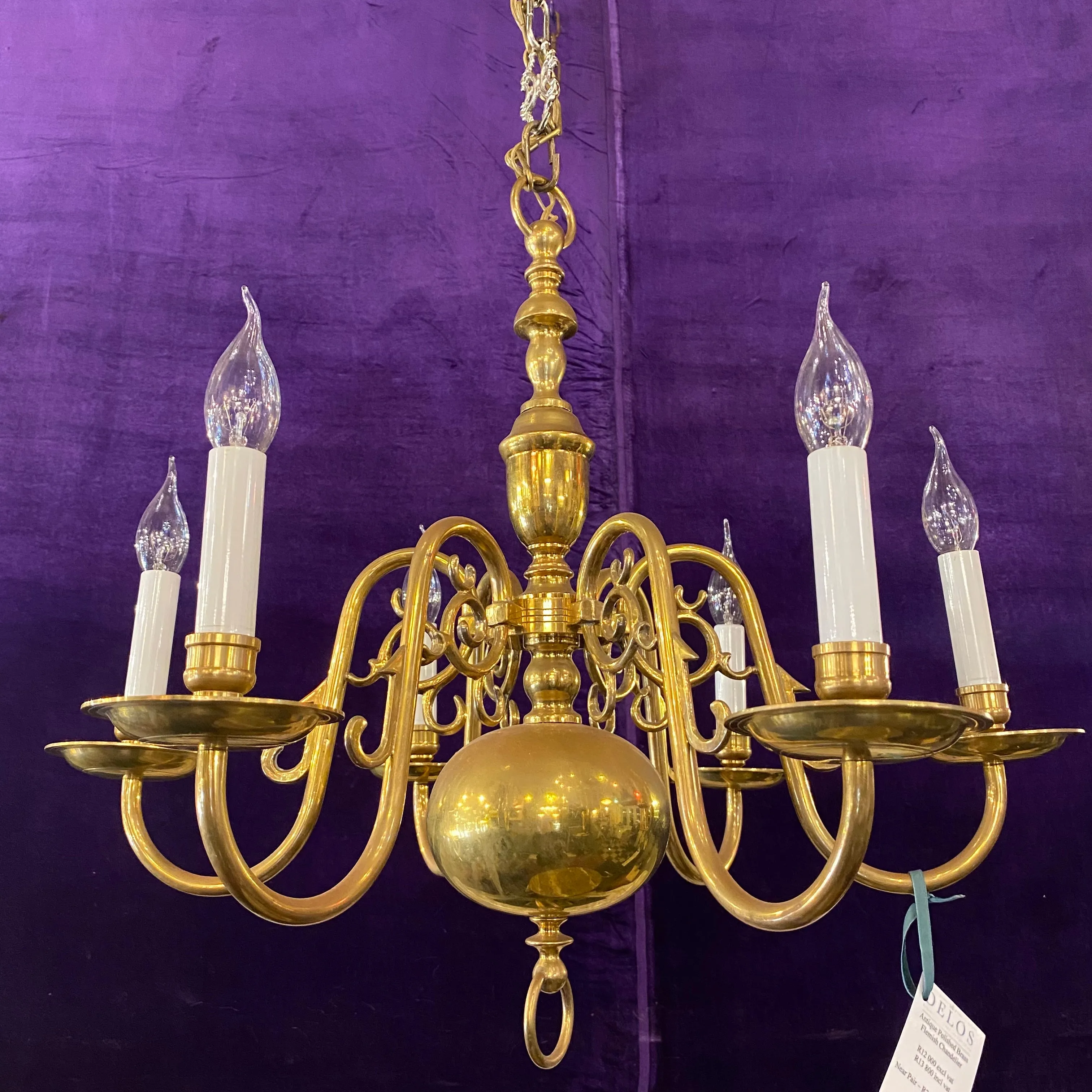 Antique Polished Brass Flemish Chandelier