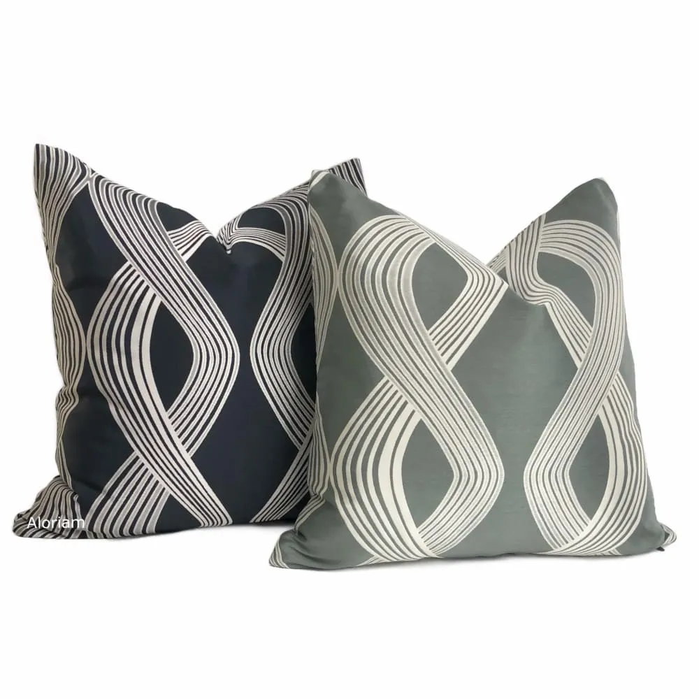 Aria Gray Silver Modern Ribbon Twist Pillow Cover