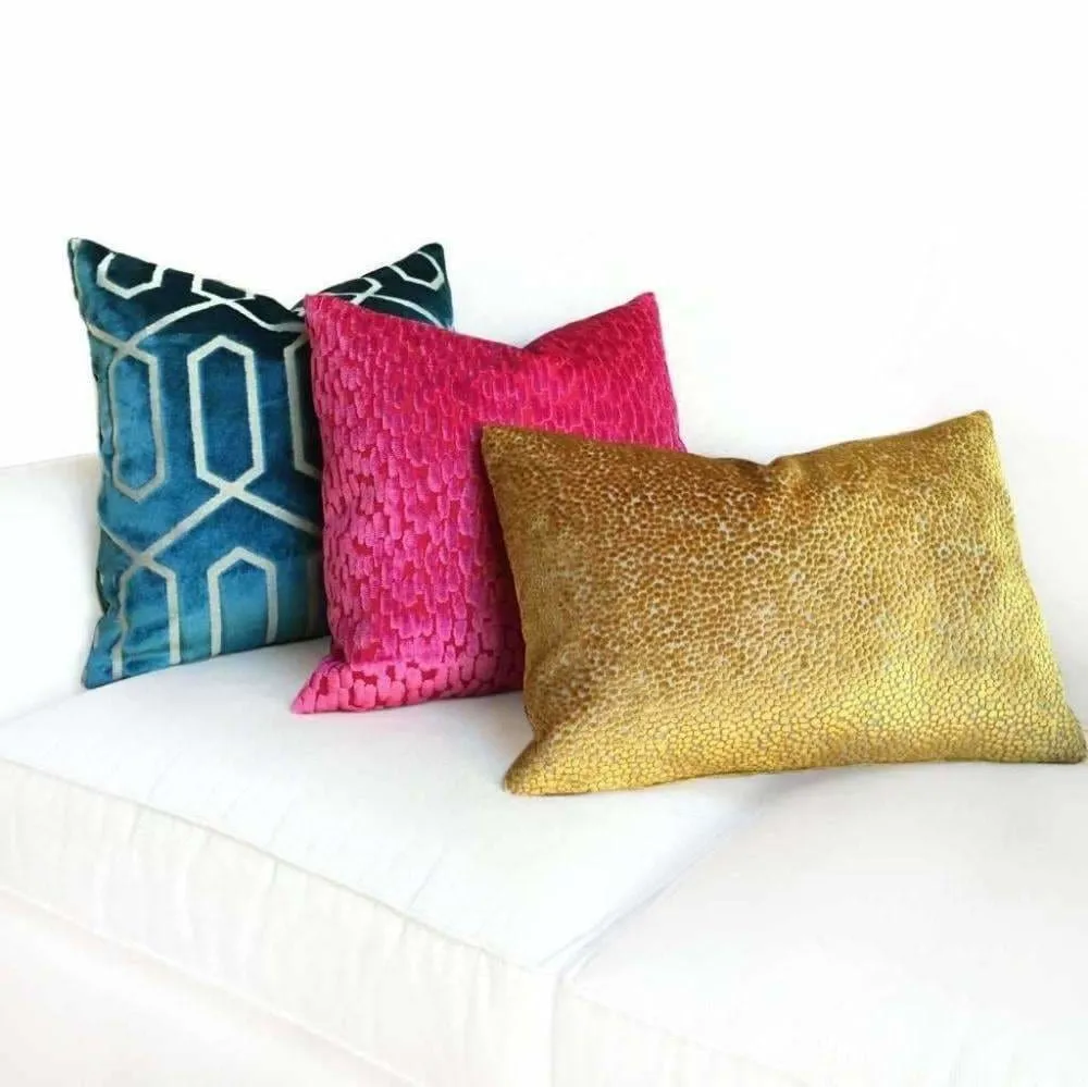 Ascott Harvest Gold Abstract Cut Velvet Dots Pillow Cover