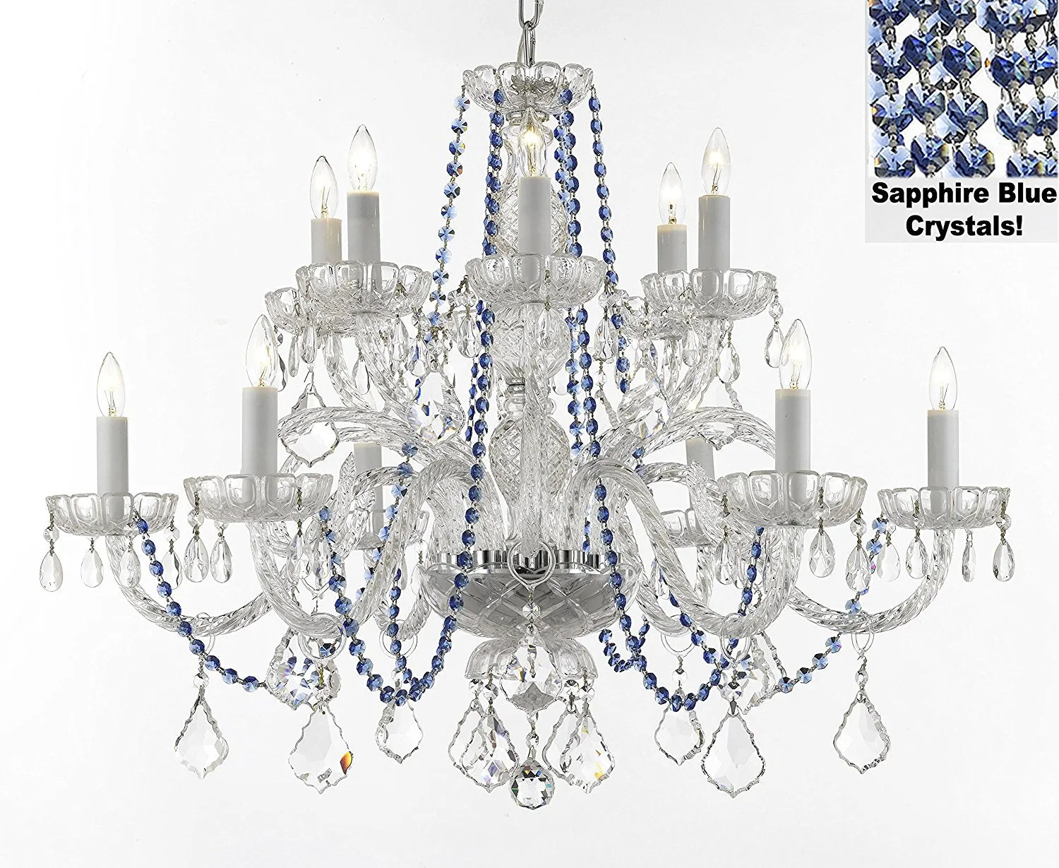 AUTHENTIC ALL CRYSTAL CHANDELIER CHANDELIERS LIGHTING WITH SAPPHIRE BLUE CRYSTALS PERFECT FOR LIVING ROOM, DINING ROOM, KITCHEN H32" W27" - F46-B82/385/6 6