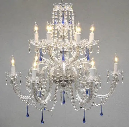 Authentic All Crystal Chandelier With Blue Crystals - A46-387/6 6/Blue