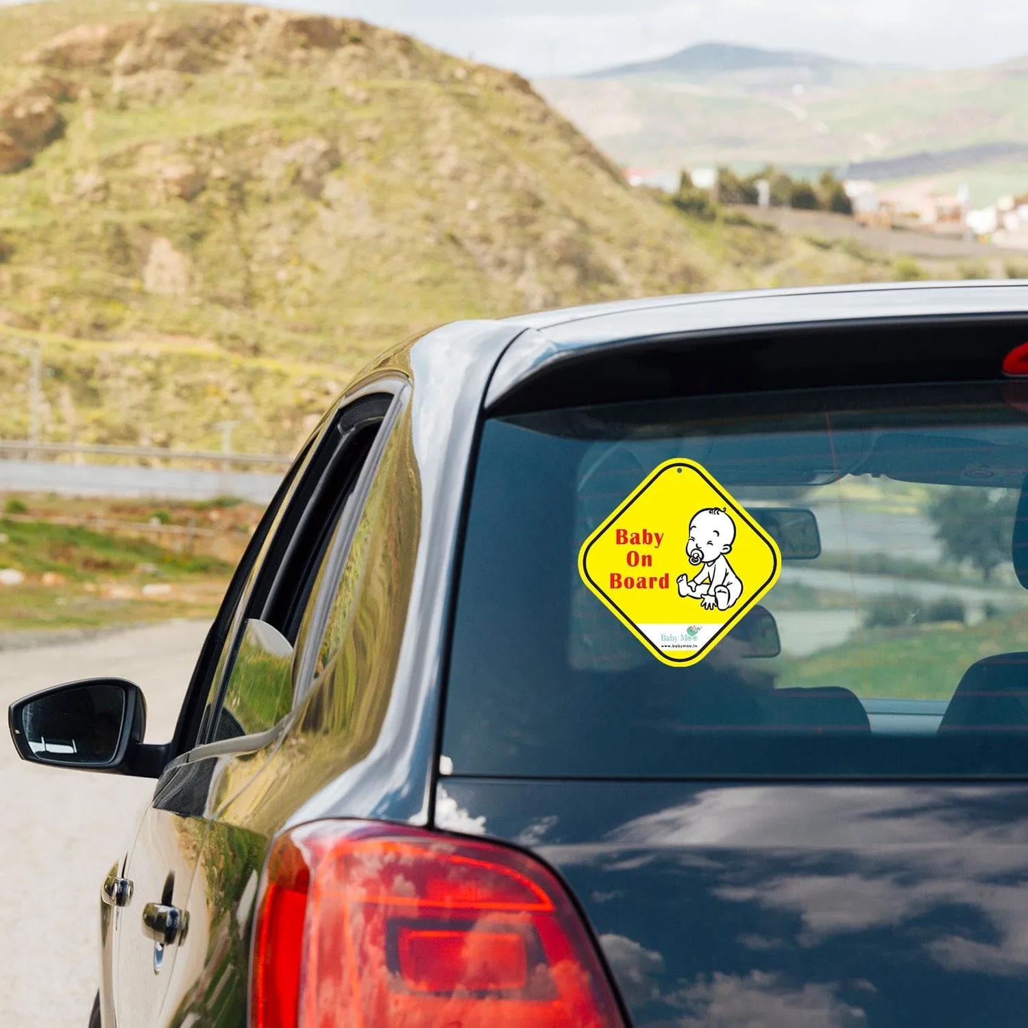 Baby Moo Car Safety Sign Little Baby On Board With Vacuum Suction Cup Clip - Yellow