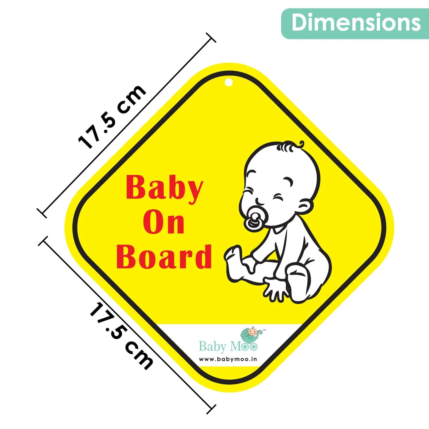 Baby Moo Car Safety Sign Little Baby On Board With Vacuum Suction Cup Clip - Yellow