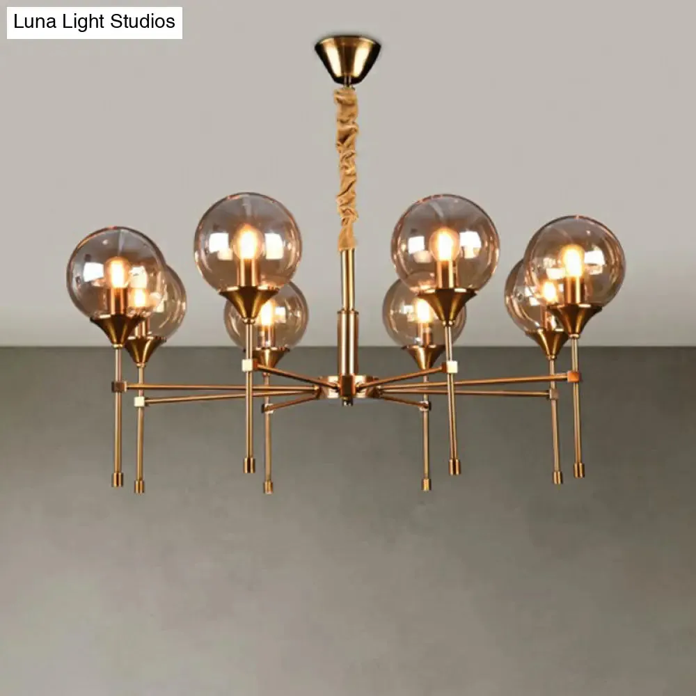 Ball Up Chandelier Glass Dining Room Light Fixture in Brass - Post-Modern Suspension